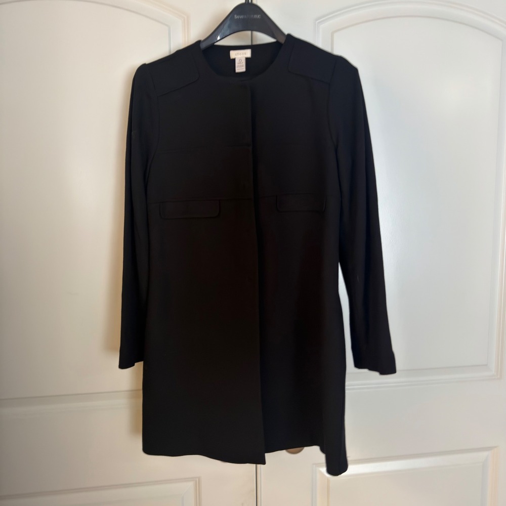 Chicos Womens Black Collarless Longline Ponte Jacket Hidden Snap Front Size 0 S